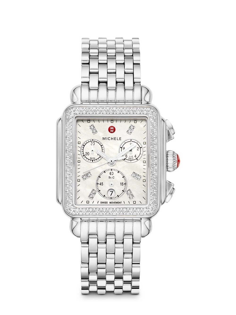 Michele Diamond Deco 33mm Stainless Steel Watch